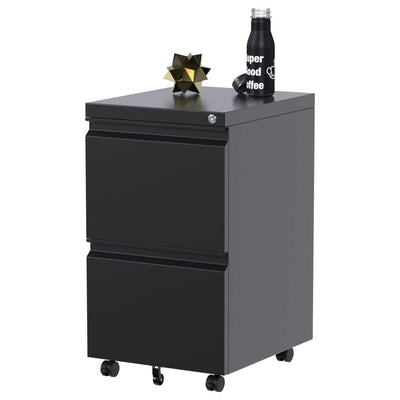 AOBABO 2 Drawer Mobile Metal Organizer Filing Cabinet, Fully Assembled, Black - VMInnovations