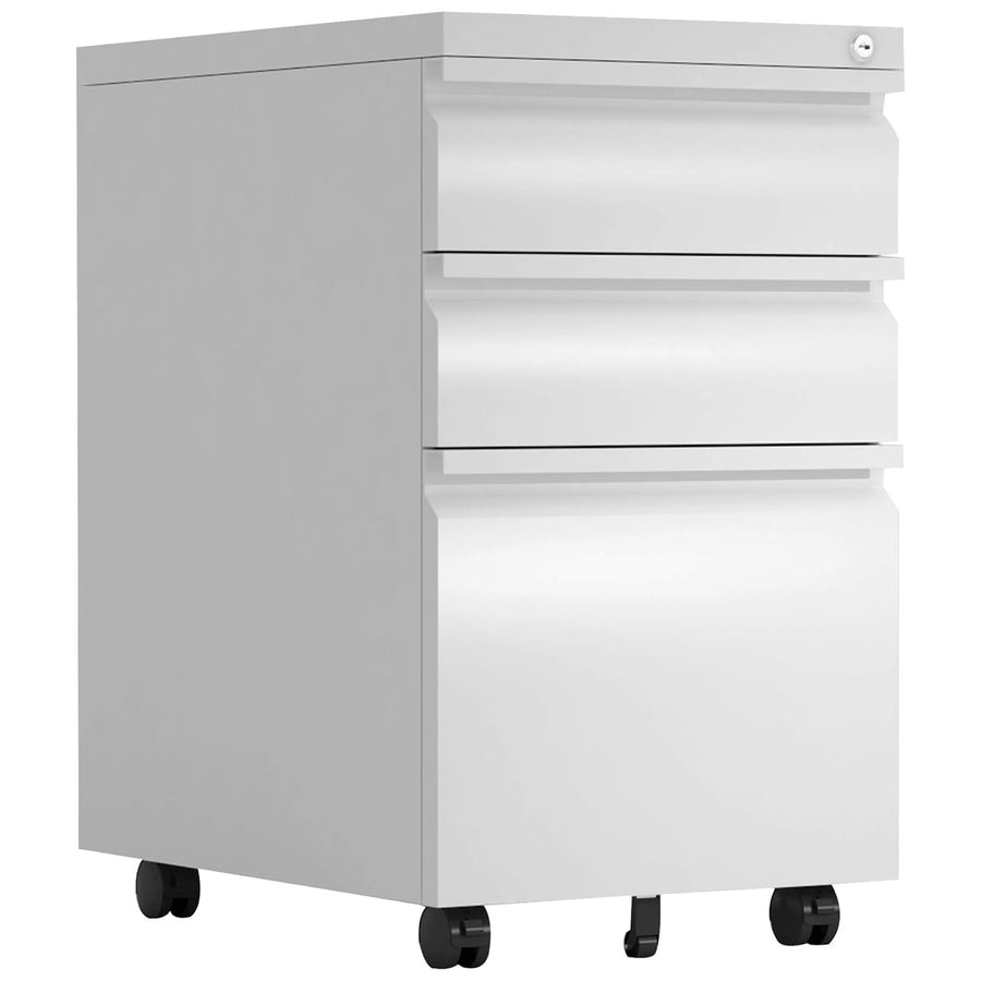 AOBABO 3 Drawer Mobile File Organizer Cabinet w/Lock & Wheels,White (Open Box) - VMInnovations