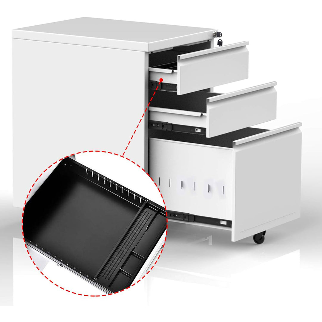 AOBABO 3 Drawer Mobile File Organizer Cabinet w/Lock & Wheels,White (Open Box) - VMInnovations