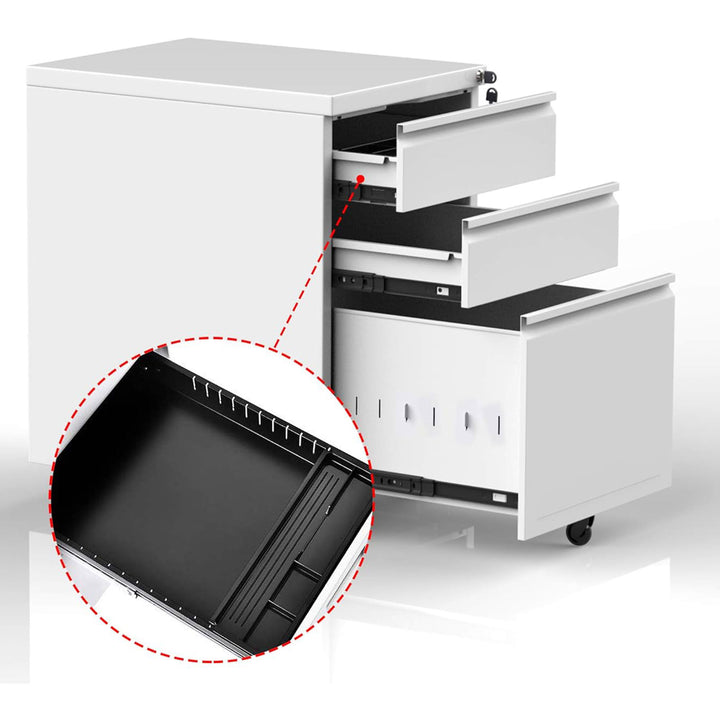 AOBABO 3 Drawer Mobile File Organizer Cabinet w/Lock & Wheels,White (Open Box) - VMInnovations