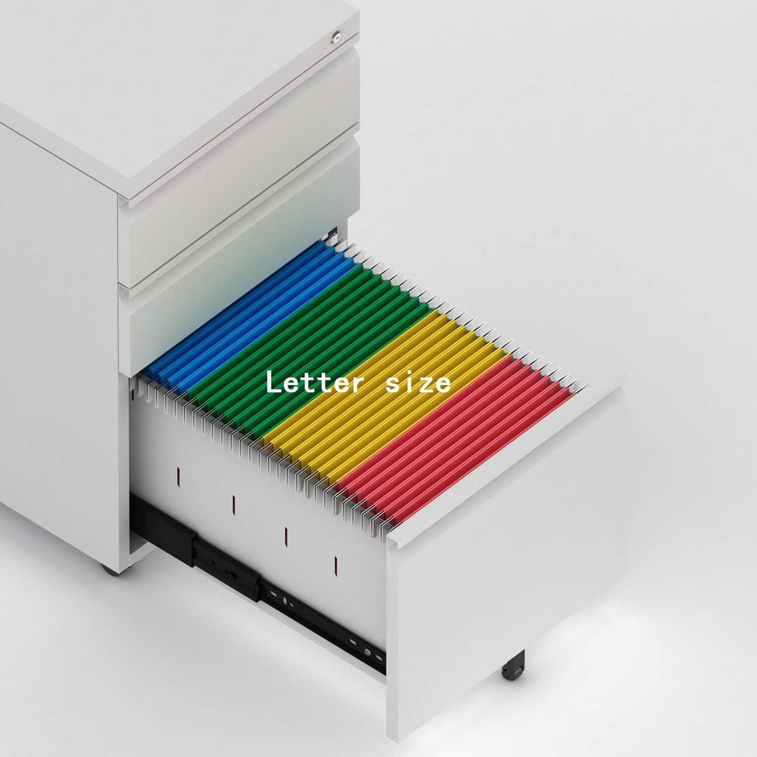 AOBABO 3 Drawer Mobile File Organizer Cabinet w/Lock & Wheels,White (Open Box) - VMInnovations