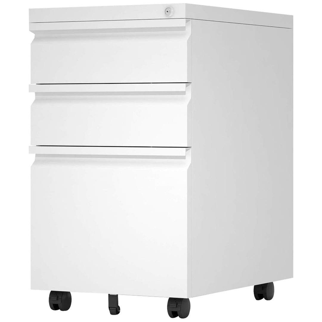 AOBABO 3 Drawer Mobile File Organizer Cabinet w/Lock & Wheels,White (Open Box) - VMInnovations