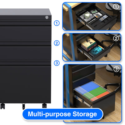 AOBABO 3 Drawer Mobile Metal Organizer Filing Cabinet, Black (Open Box) - VMInnovations