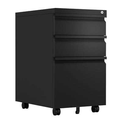 AOBABO 3 Drawer Mobile Metal Organizer Filing Cabinet, Black (Open Box)