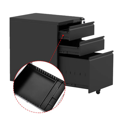 AOBABO 3 Drawer Mobile Metal Organizer Filing Cabinet, Black (Open Box) - VMInnovations