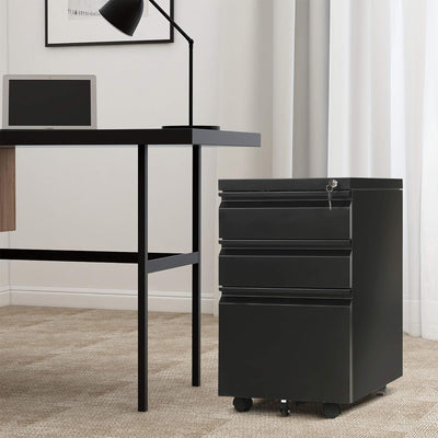AOBABO 3 Drawer Mobile Metal Organizer Filing Cabinet, Black (Open Box) - VMInnovations