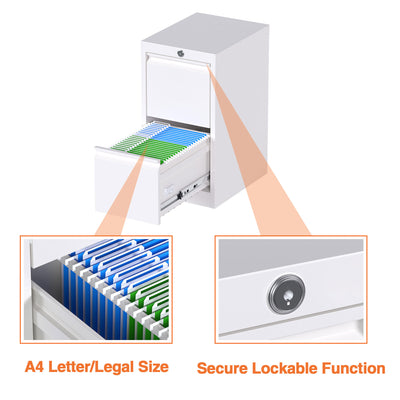 AOBABO 2 Drawer Vertical Metal File Cabinet with Lock for Home and Office, White - VMInnovations