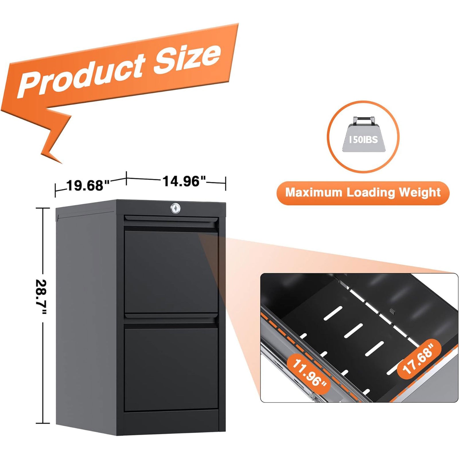 AOBABO 2 Drawer Vertical Metal File Cabinet with Lock, Black (Open Box) - VMInnovations