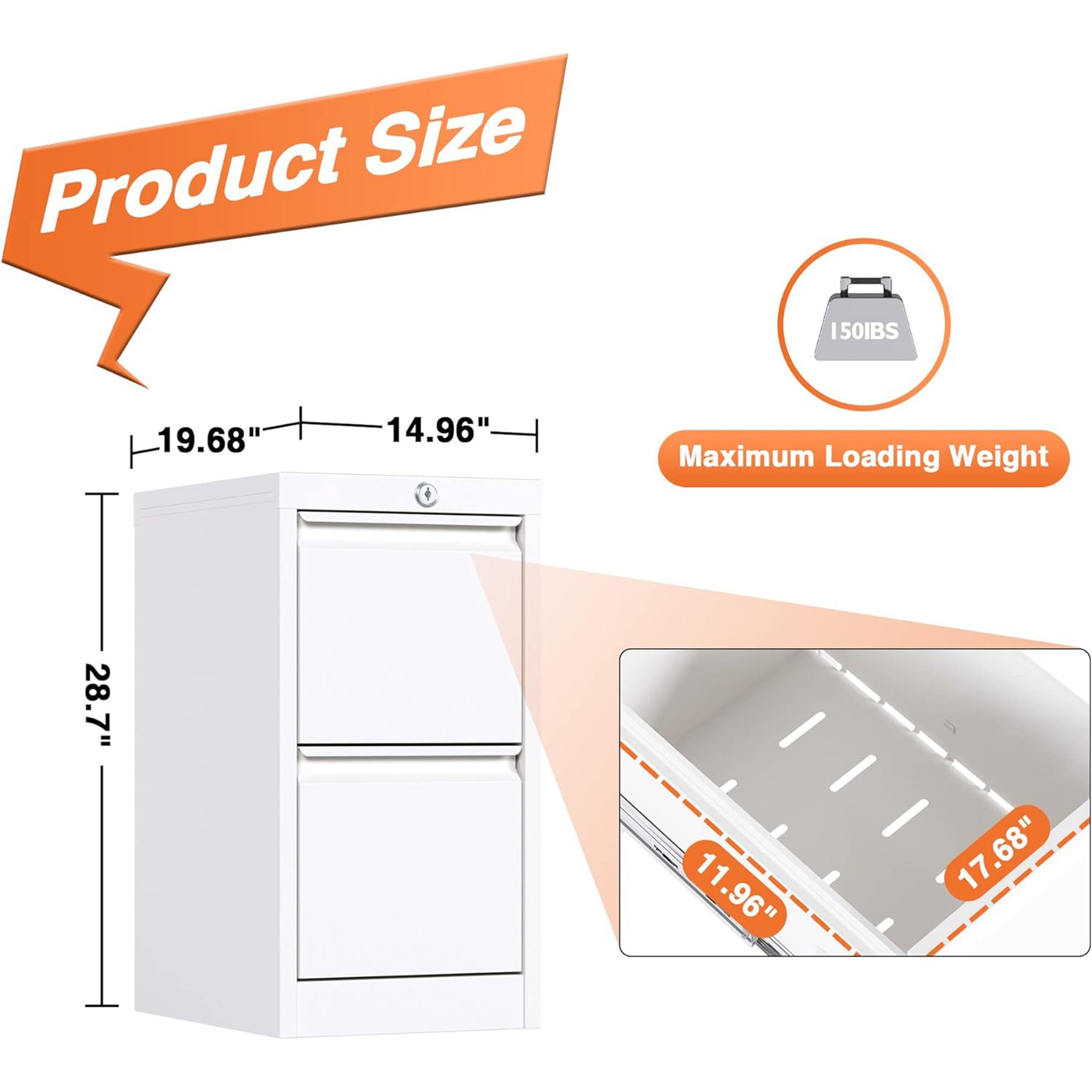 AOBABO 2 Drawer Vertical Metal File Cabinet with Lock for Home and Office, White - VMInnovations