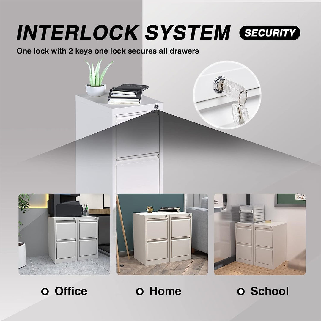 AOBABO 2 Drawer Vertical Metal File Cabinet w/ Lock, White (Open Box) - VMInnovations