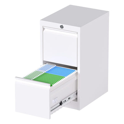 AOBABO 2 Drawer Vertical Metal File Cabinet with Lock for Home and Office, White