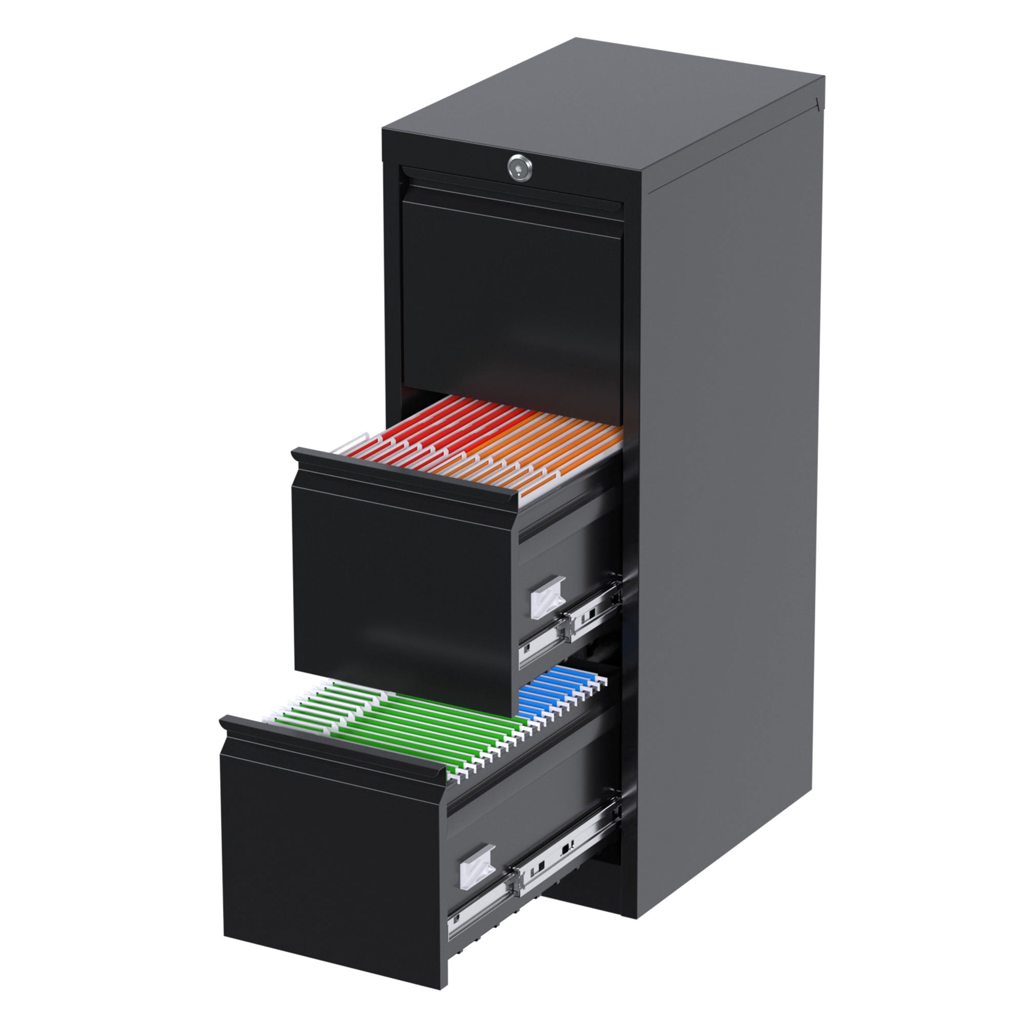 AOBABO 3 Drawer Metal File Cabinet with Lock for Home and Office,Black(Open Box) - VMInnovations