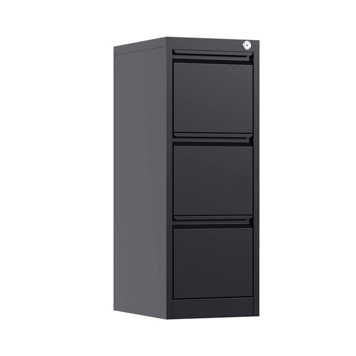 AOBABO 3 Drawer Vertical Metal File Cabinet w/ock for Home & Office, Black(Used)