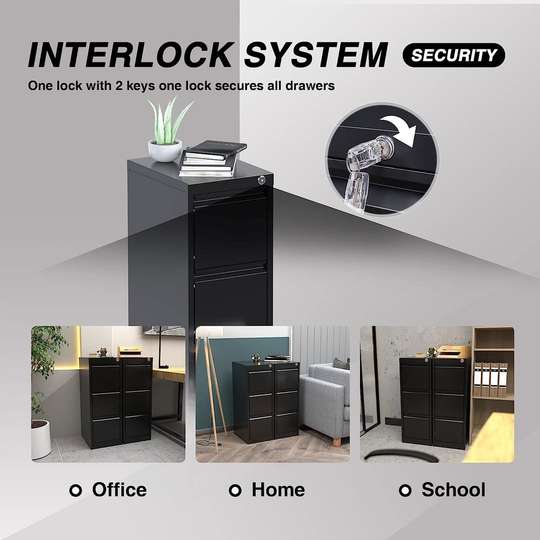 AOBABO 3 Drawer Metal File Cabinet with Lock for Home and Office,Black(Open Box) - VMInnovations