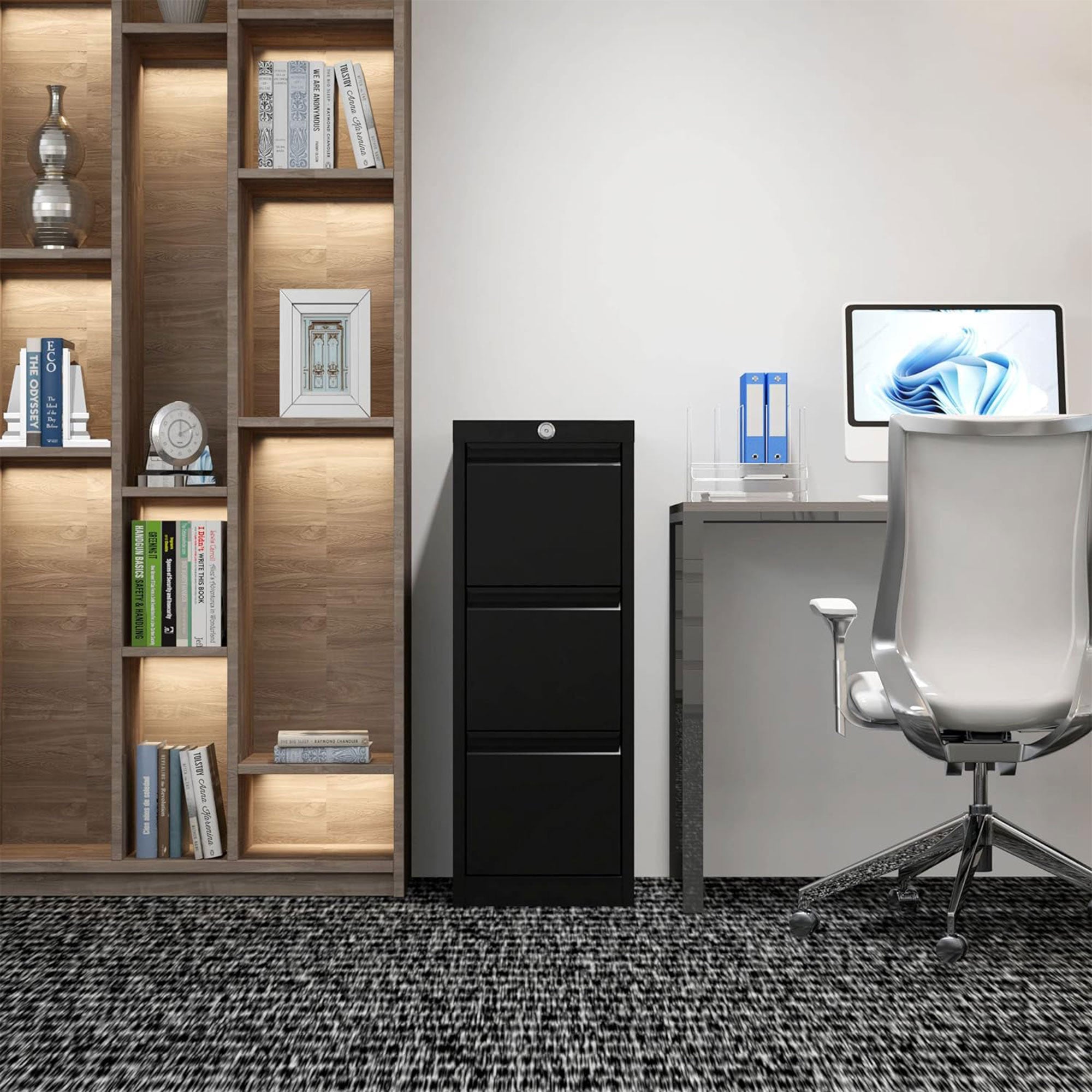 AOBABO 3 Drawer Metal File Cabinet with Lock for Home and Office,Black(Open Box) - VMInnovations