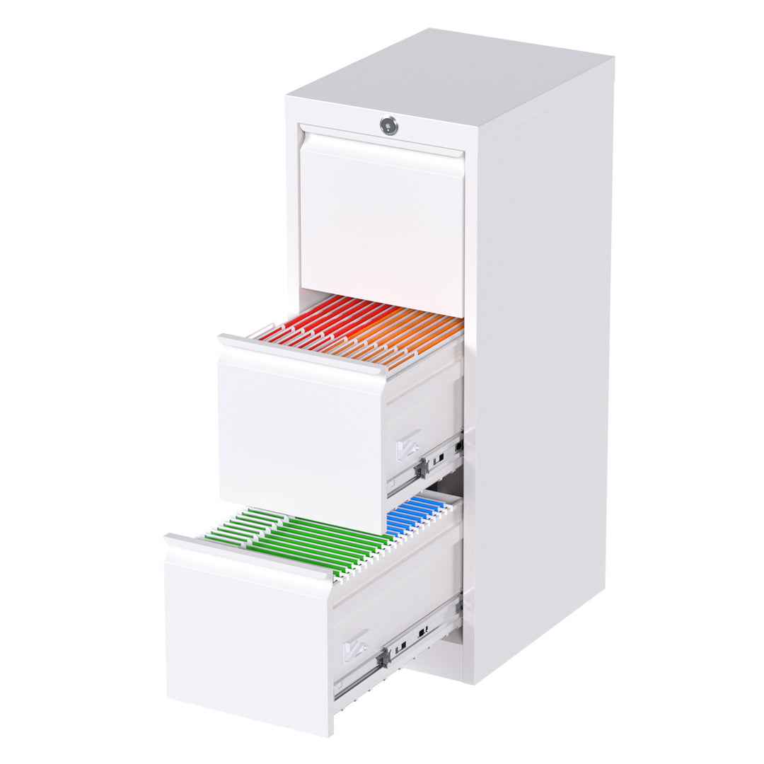 AOBABO 3 Drawer Vertical Metal File Cabinet w/Lock for Home & Office,White(Used) - VMInnovations