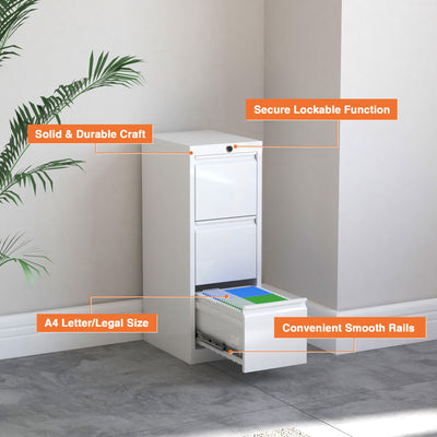 AOBABO 3 Drawer Metal File Cabinet w/Lock for Home & Office, White (Open Box) - VMInnovations