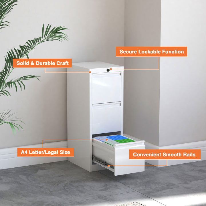 AOBABO 3 Drawer Vertical Metal File Cabinet w/Lock for Home & Office,White(Used) - VMInnovations