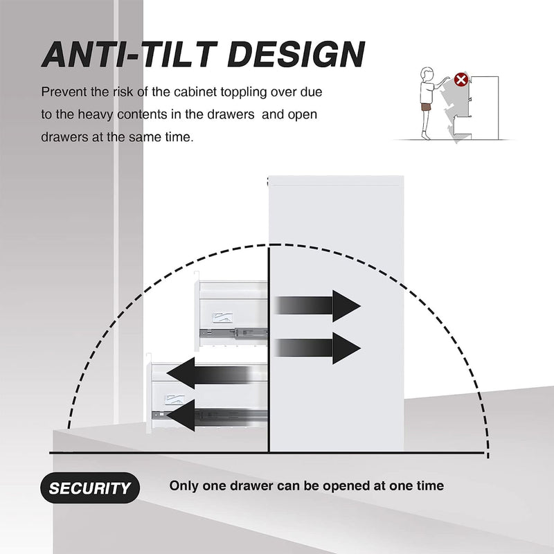 AOBABO 3 Drawer Metal File Cabinet w/Lock for Home & Office, White (Open Box)