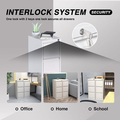 AOBABO 3 Drawer Metal File Cabinet w/Lock for Home & Office, White (Open Box) - VMInnovations