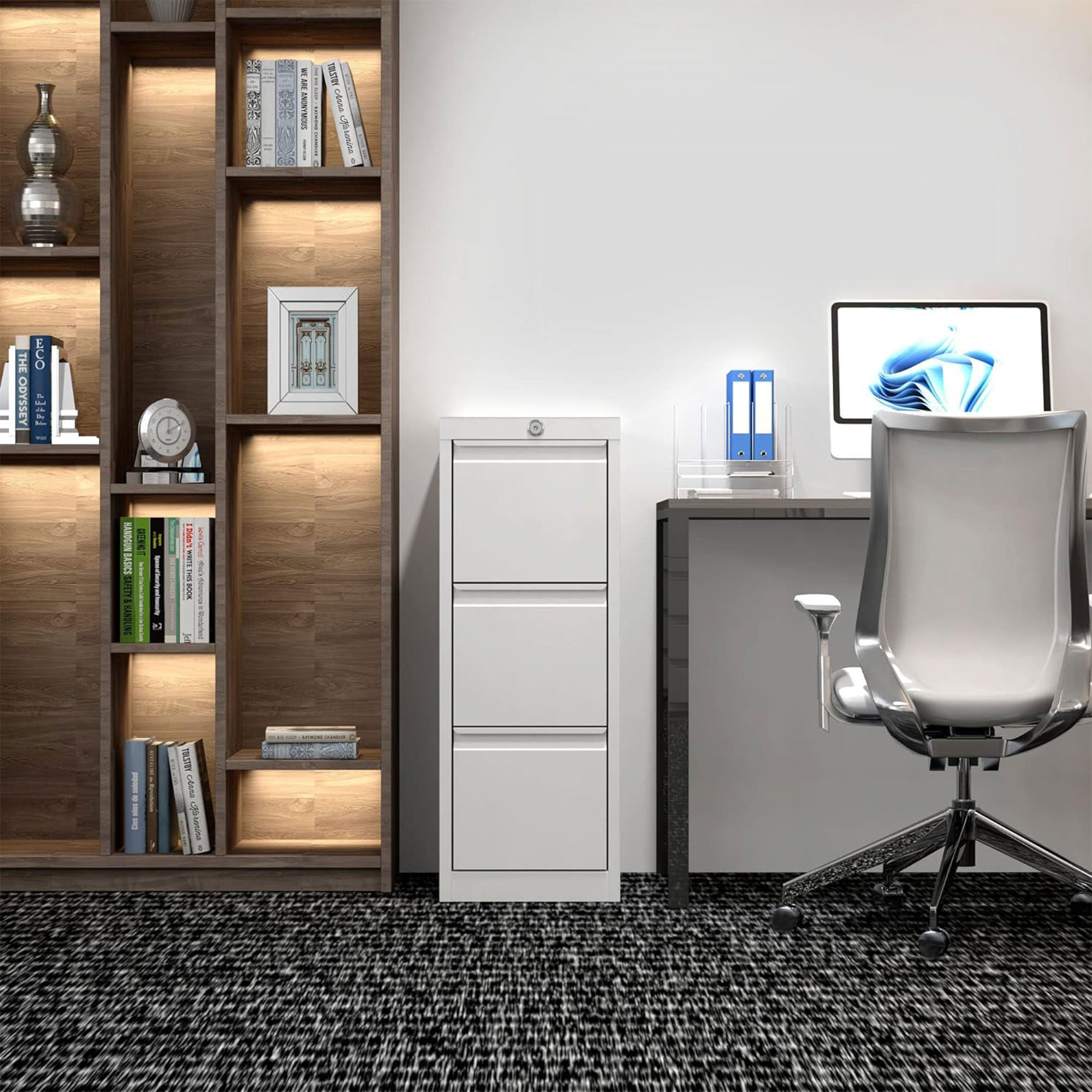 AOBABO 3 Drawer Metal File Cabinet w/Lock for Home & Office, White (Open Box) - VMInnovations