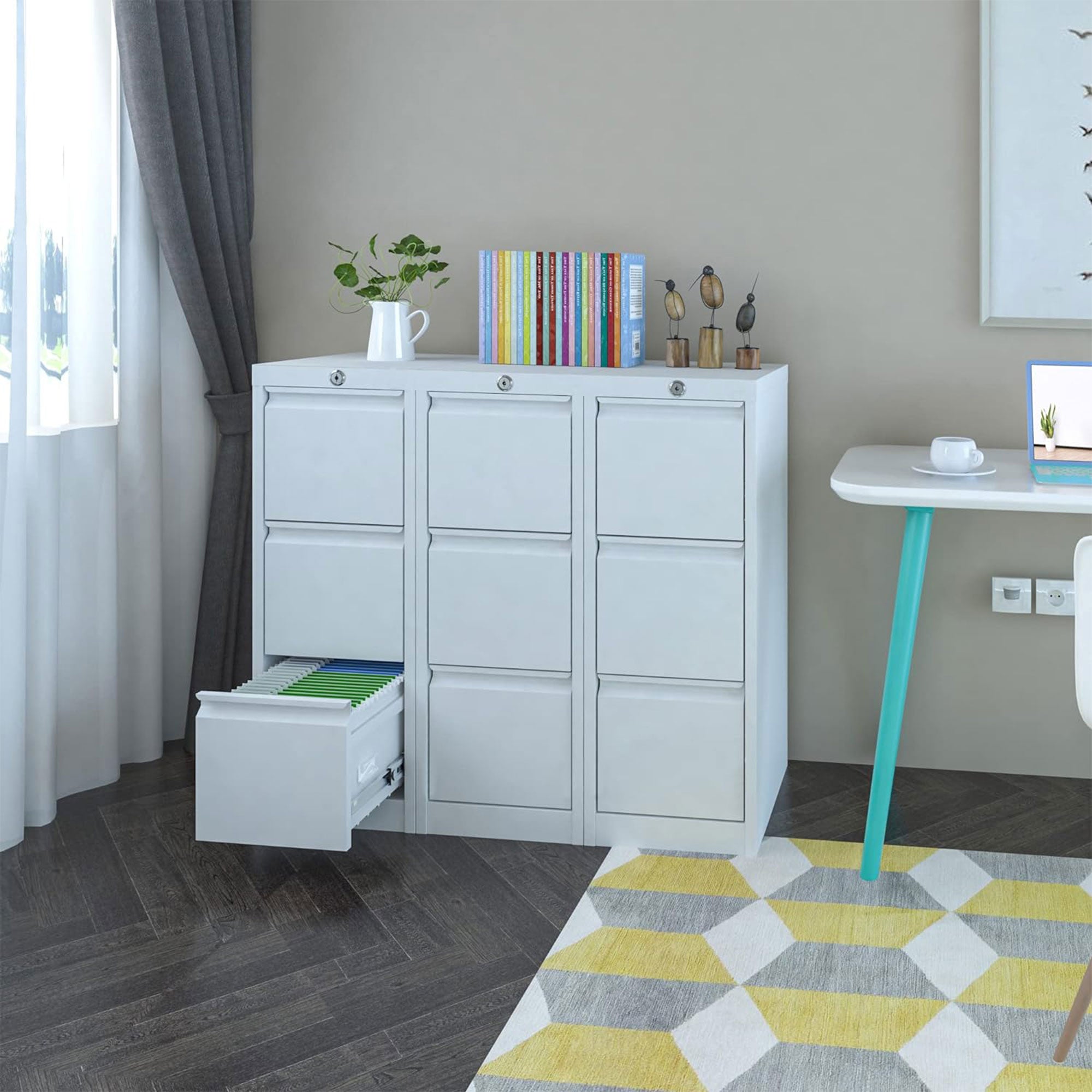 AOBABO 3 Drawer Metal File Cabinet w/Lock for Home & Office, White (Open Box) - VMInnovations