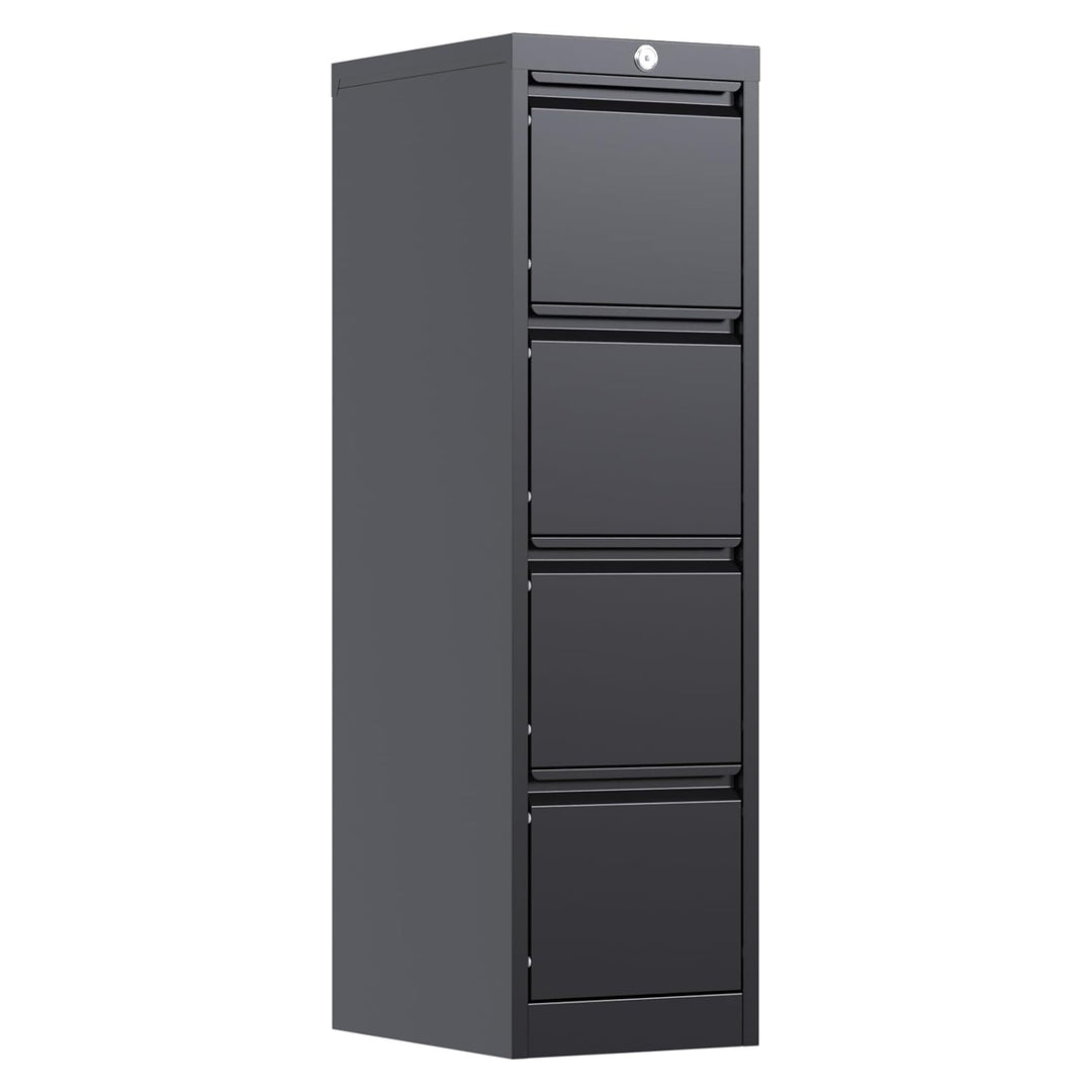 AOBABO 4 Drawer Vertical Metal File Cabinet with Lock for Home and Office, Black - VMInnovations