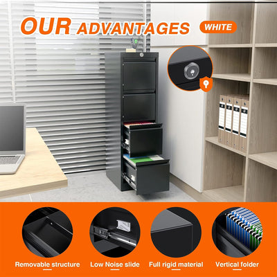 AOBABO 4 Drawer Vertical Metal File Cabinet with Lock for Home and Office, Black - VMInnovations