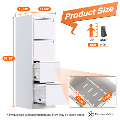 AOBABO 4 Drawer Metal File Cabinet w/Lock for Home & Office, White (Used) - VMInnovations