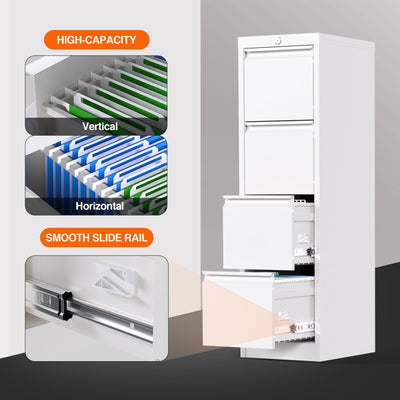 AOBABO 4 Drawer Metal File Cabinet w/Lock for Home & Office, White (Used) - VMInnovations