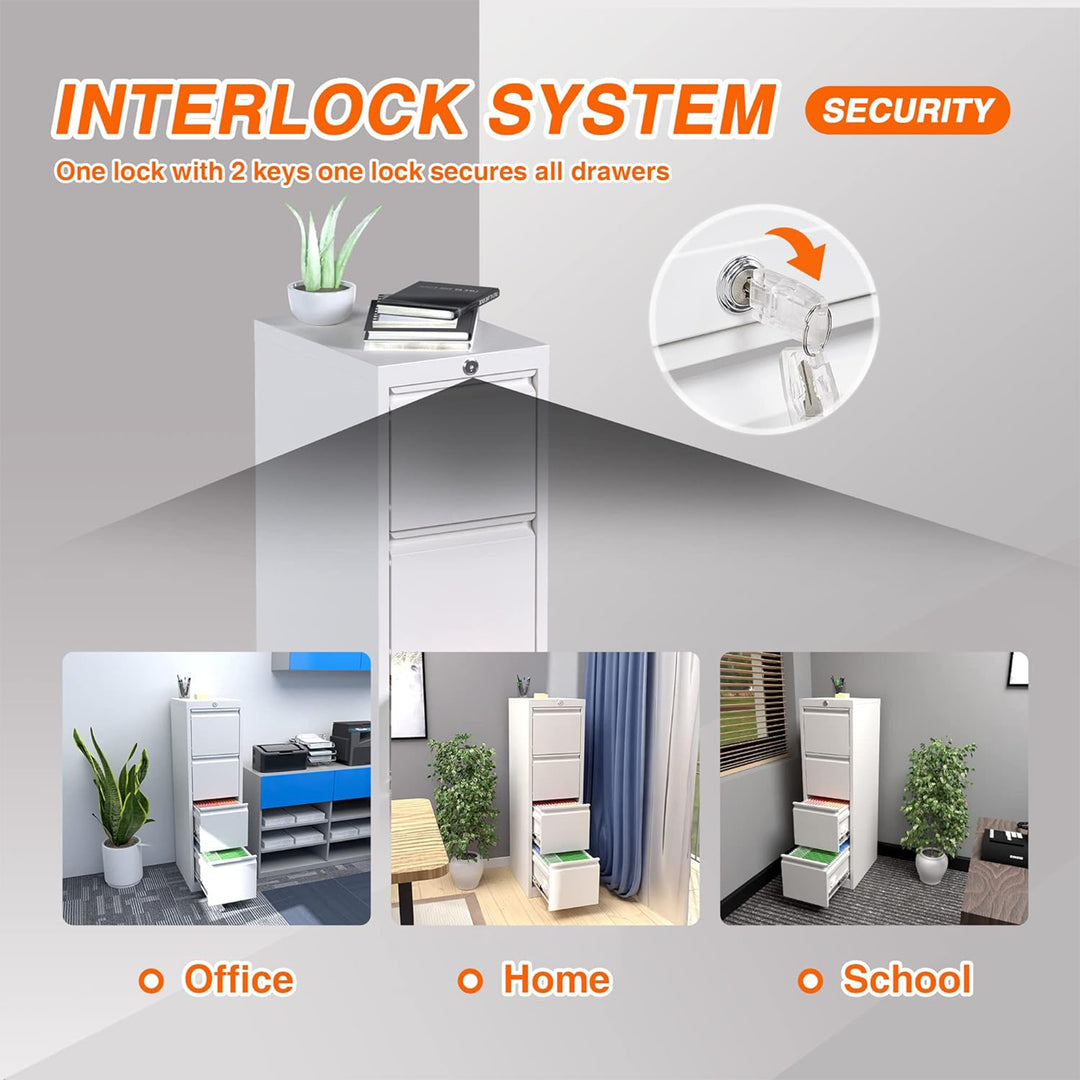 AOBABO 4 Drawer Metal File Cabinet with Lock for Home & Office, White (Open Box) - VMInnovations