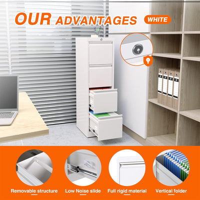 AOBABO 4 Drawer Metal File Cabinet w/Lock for Home & Office, White (Used) - VMInnovations