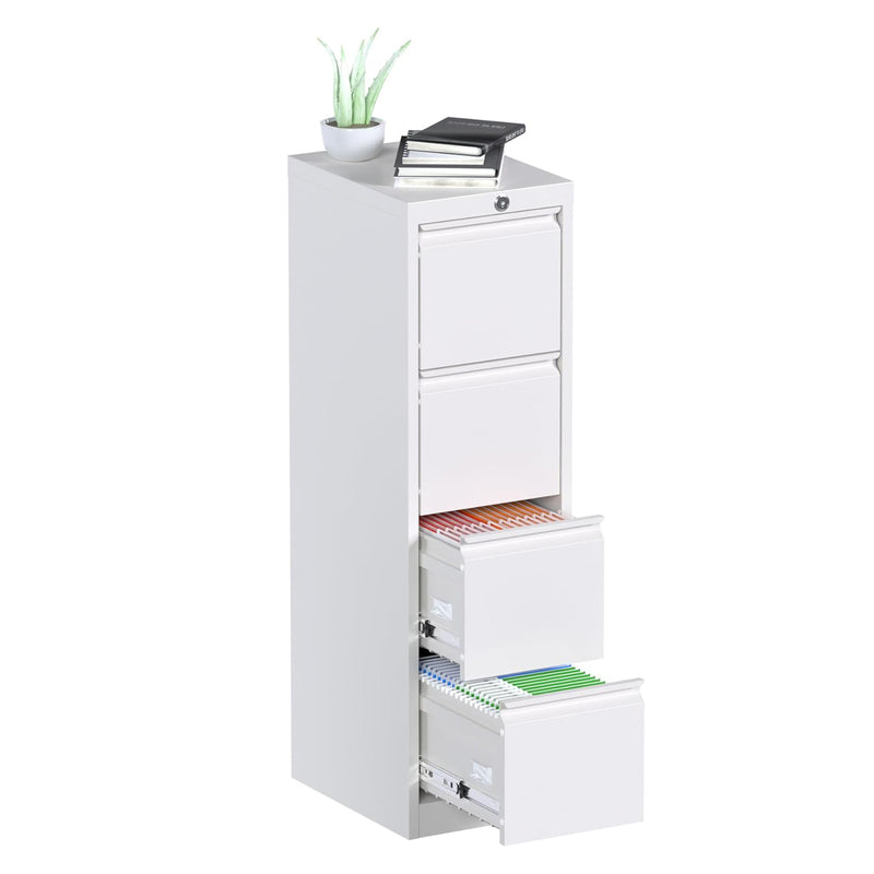 AOBABO 4 Drawer Metal File Cabinet w/Lock for Home & Office, White (Used)