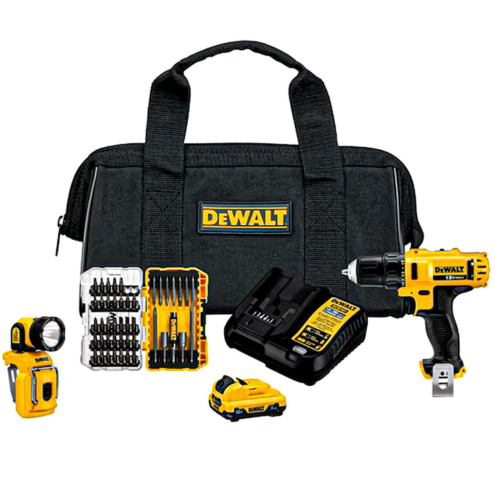 Dewalt 12V MAX Cordless Driver and Drill Hand Tool Set with 45 Drill Bits, Black