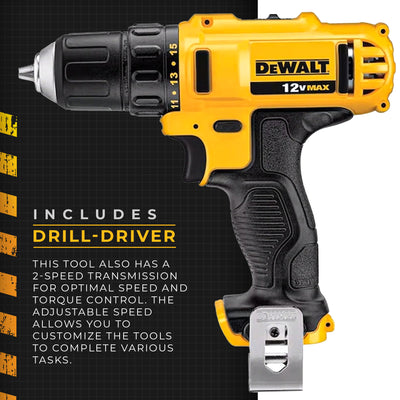 DeWalt 12V Cordless Impact Driver & Drill Hand Tool w/45 Drill Bits(Open Box)