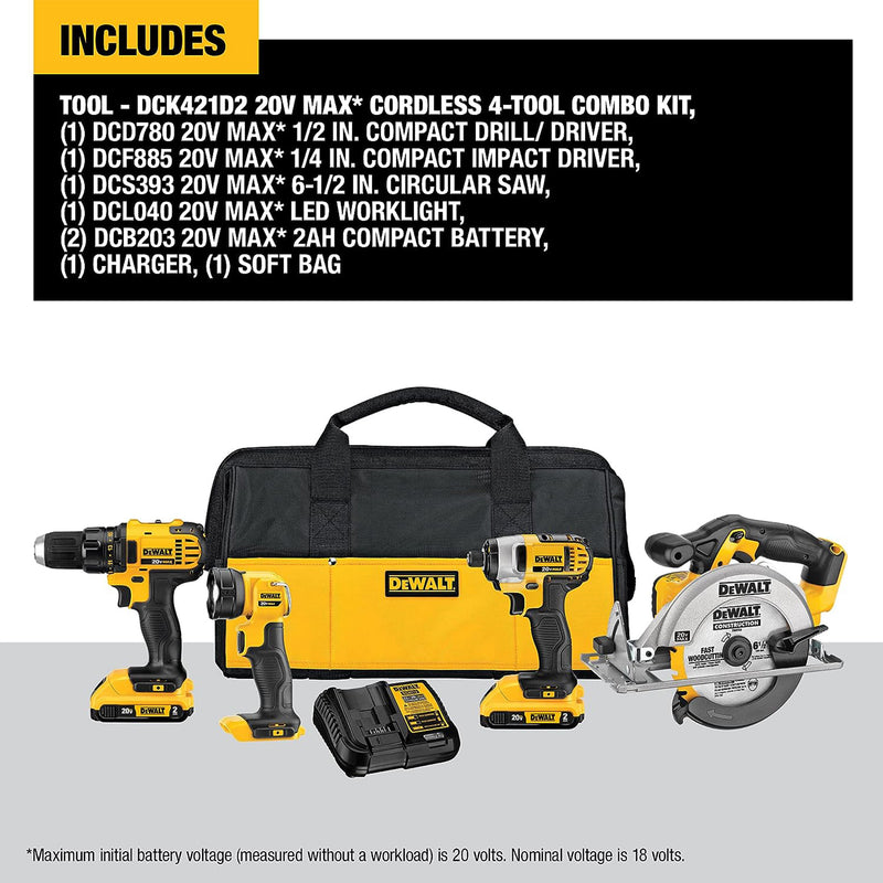 DeWalt 20V MAX Brushless Motor Drill/Driver, Impact Driver, Saw Hand Tool Set