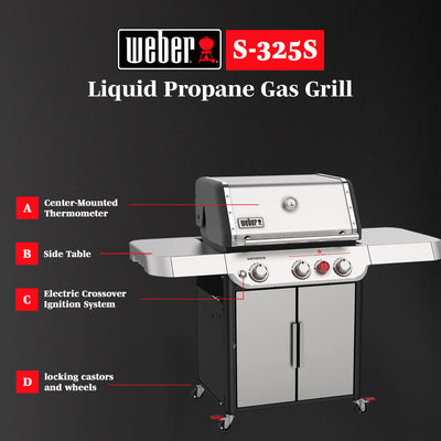 Weber Genesis Stainless Steel 3 Burner Liquid Propane Gas Grill,Silver(Open Box)