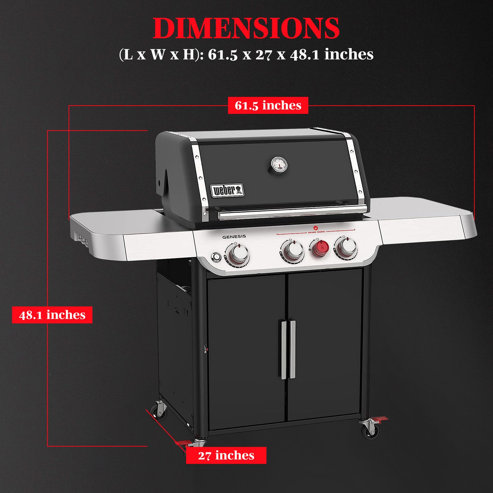 Weber Genesis Stainless Steel 3 Burner Liquid Propane Gas Grill, Black(Open Box) - VMInnovations