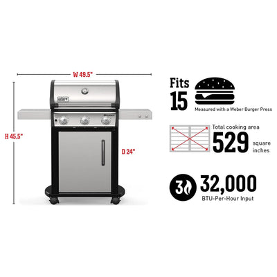 Weber Spirit S-315 Stainless Steel 3 Burner 32,000 BTUs Liquid Propane Gas Grill - VMInnovations