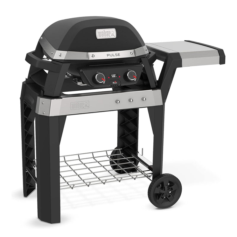 Weber Pulse 200 Electric Grill Rolling Cart w/Foldable Table, Black(Open Box)