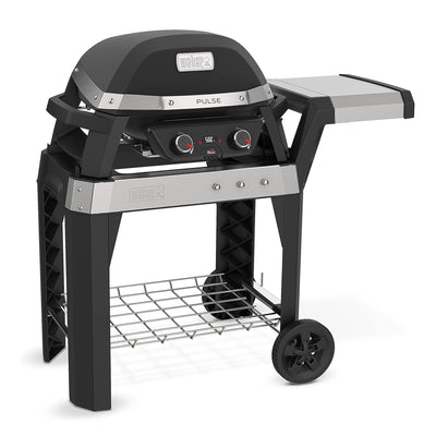 Weber Pulse 200 Electric Grill Rolling Cart w/Foldable Side Table, Black (Used)