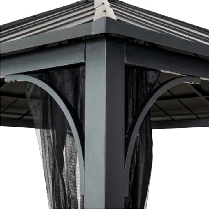 Sunjoy Hildreth 11 x 13 Foot Screened Gazebo Canopy, Black (Open Box)