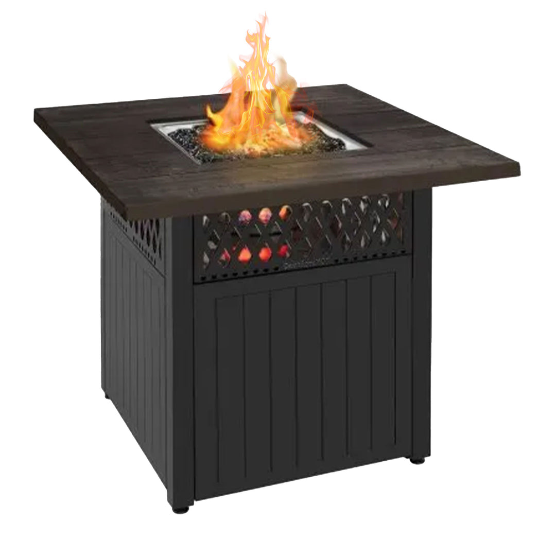 Four Seasons Courtyard Dual Heat 41,000BTU Square Gas Fire Pit w/Tabletop (Used) - VMInnovations