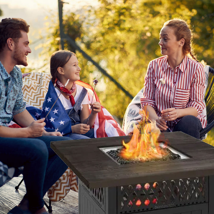 Four Seasons Courtyard Dual Heat 41,000BTU Square Gas Fire Pit w/Tabletop (Used) - VMInnovations