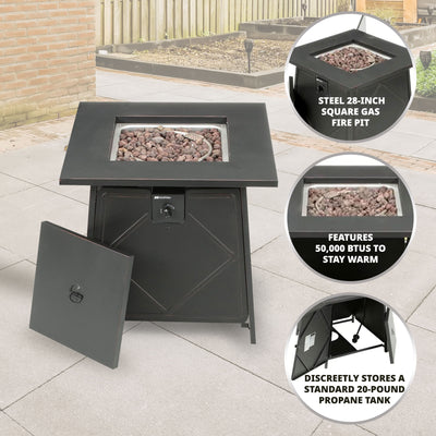 Four Seasons Courtyard Dual Heat 50,000 BTU Gas Tabletop Fire Pit (Open Box)