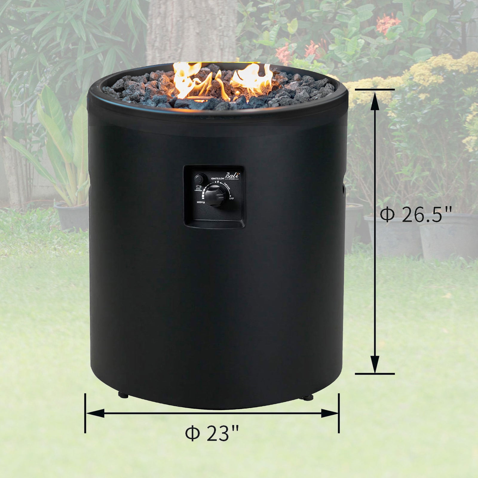 Four Seasons Courtyard 50,000 BTU 23"Column Gas Fire Pit w/ Cover, Blk(Open Box) - VMInnovations