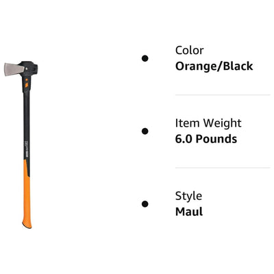 Fiskars Pro IsoCore 6 Pound Wood Splitting Maul with 31" Handle, Black/Orange - VMInnovations