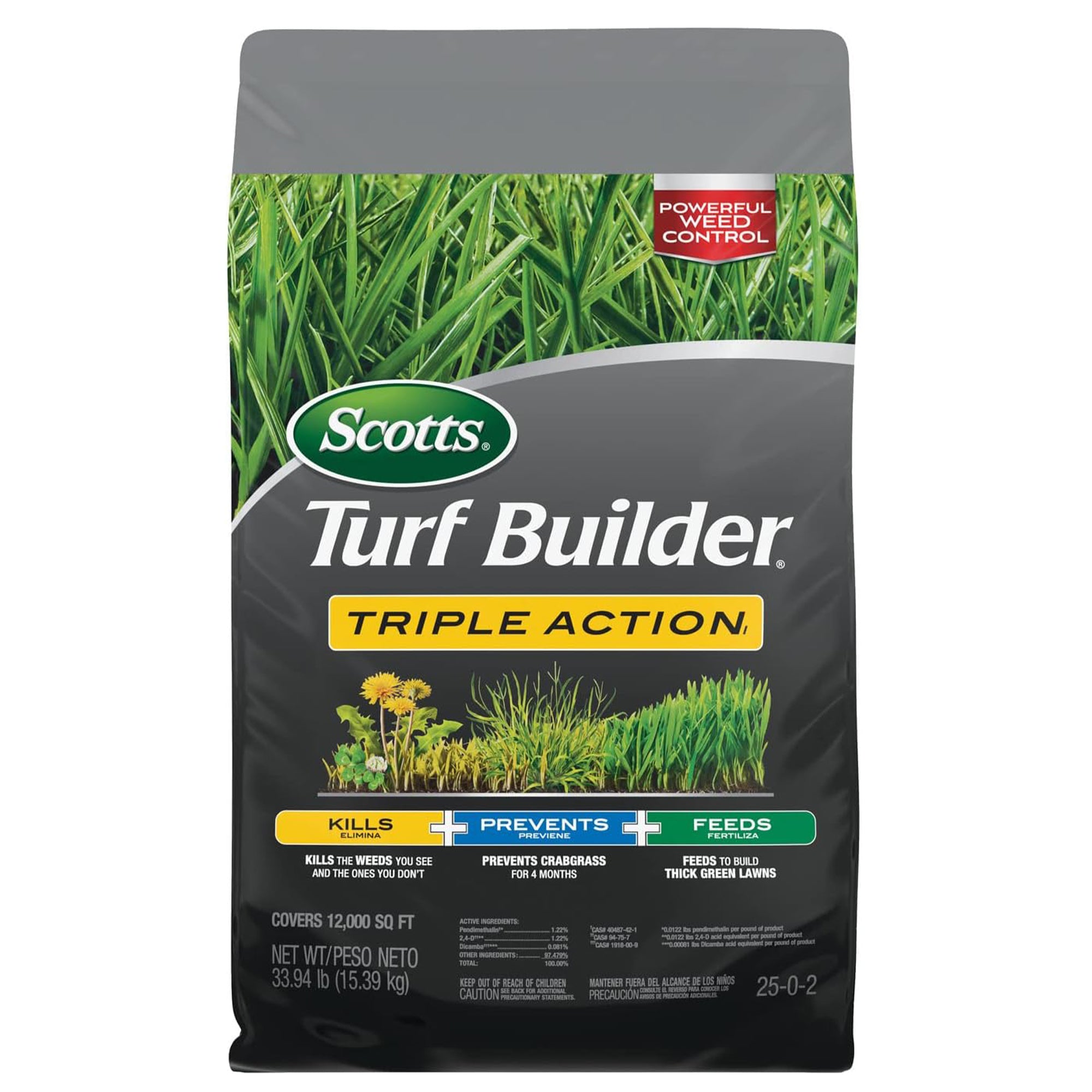 Scotts Turf Builder 3-in-1 Weed Destroyer and Lawn Fertilizer for 12,000 Sq Ft