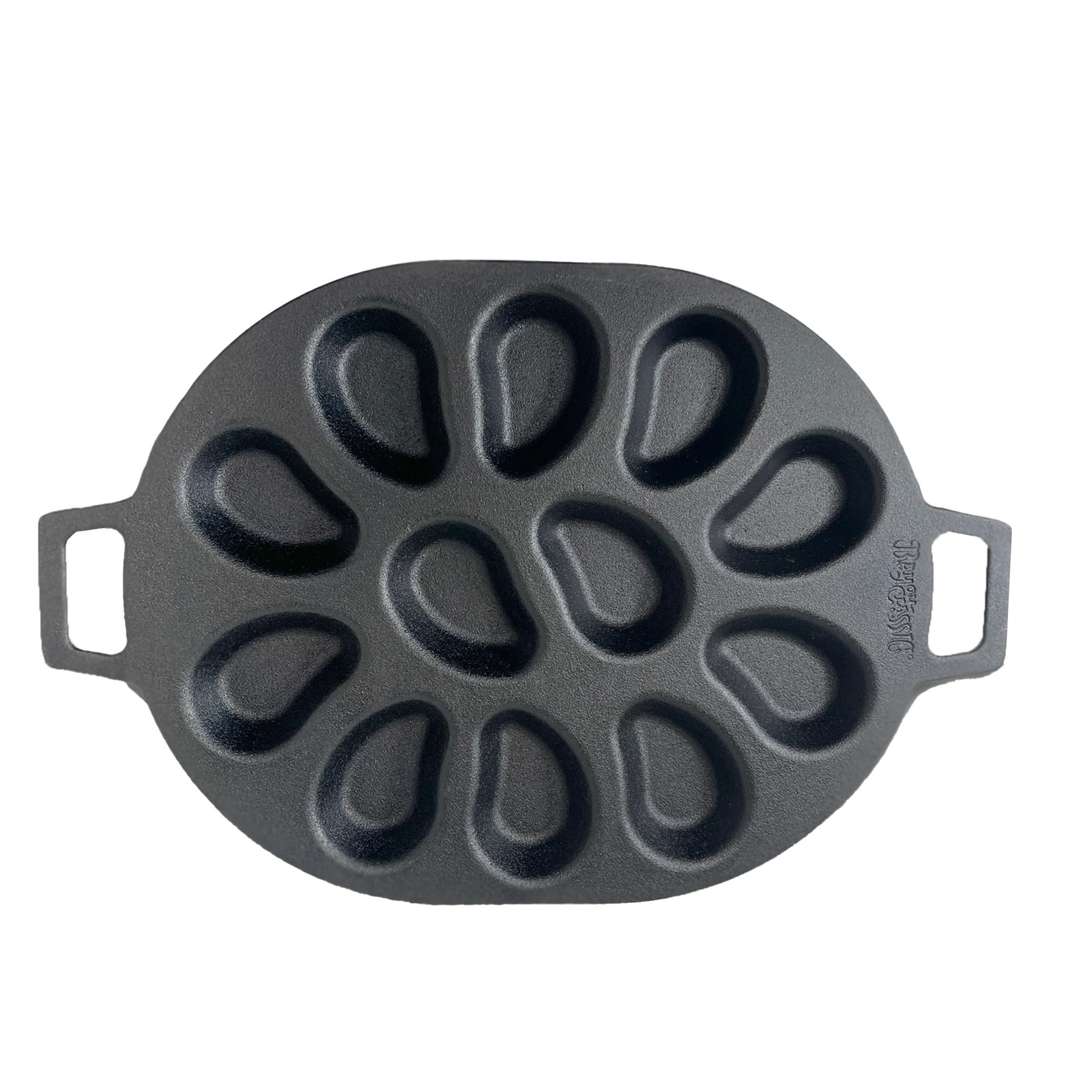 Bayou Classic Cast Iron Shellfish Shaped Oyster Grill Pan for 12 Clams, Black - VMInnovations