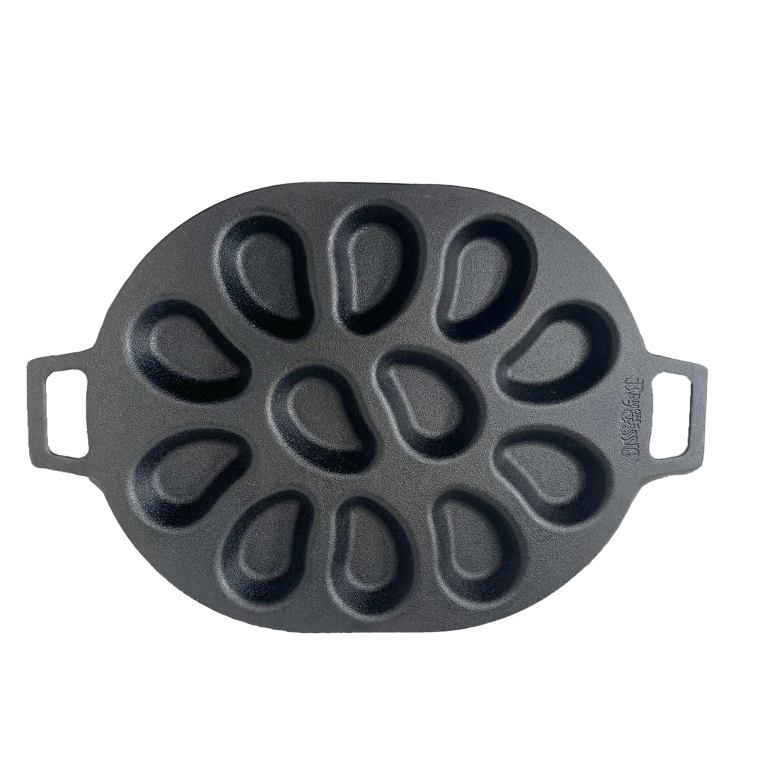 Bayou Cast Iron Shellfish Shaped Oyster Grill Pan for 12 Clams, Black (Open Box)